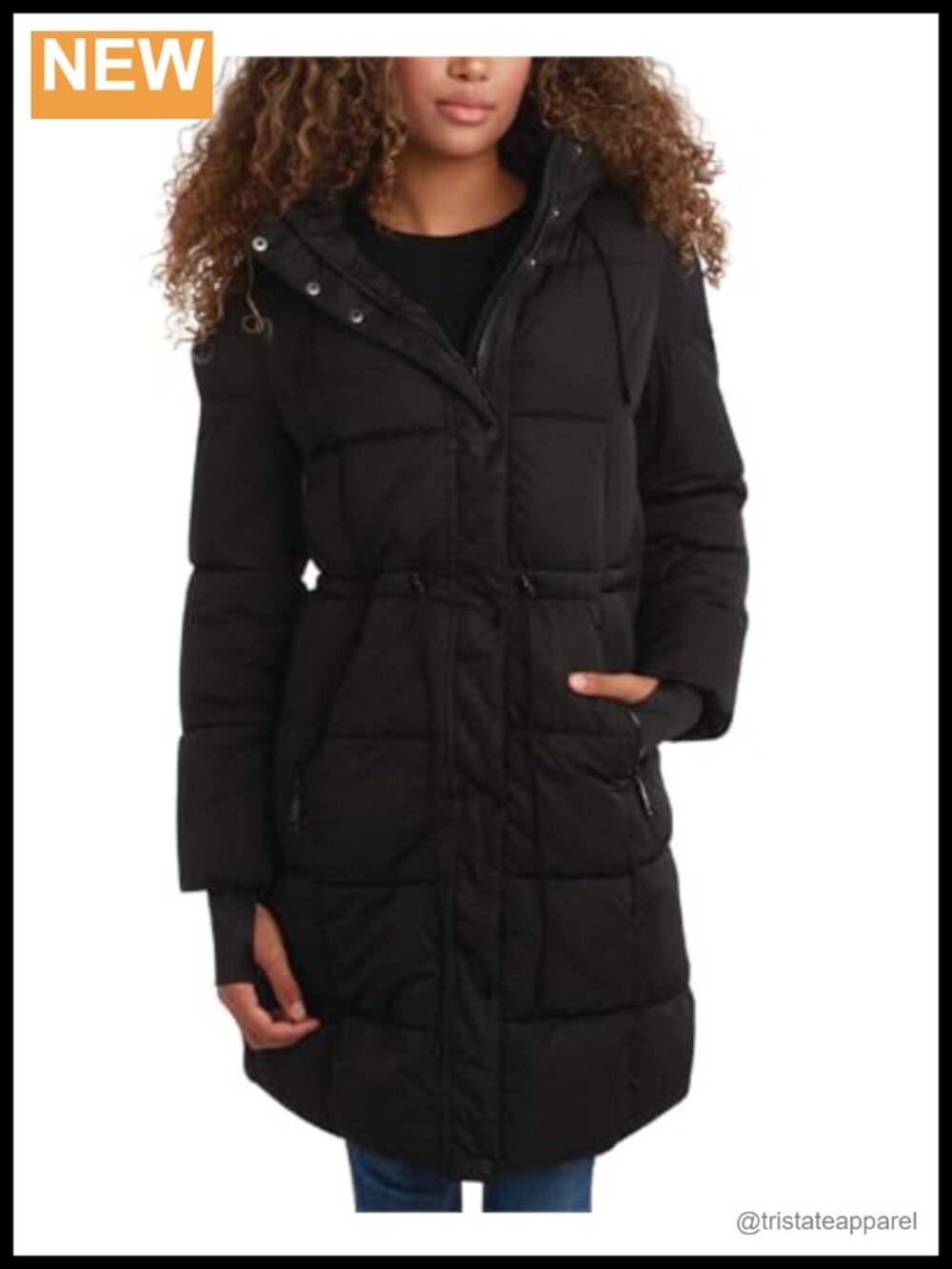 Steve Madden Long Puffer Coat Hooded Quilted Insulated Winter Parka